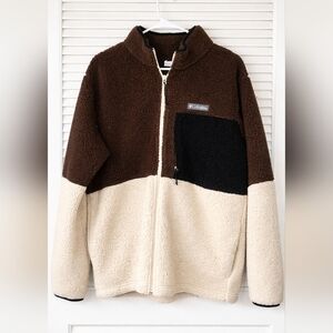 Columbia Sherpa Fleece Jacket Mens Large Colorblock Full Zip Cozy